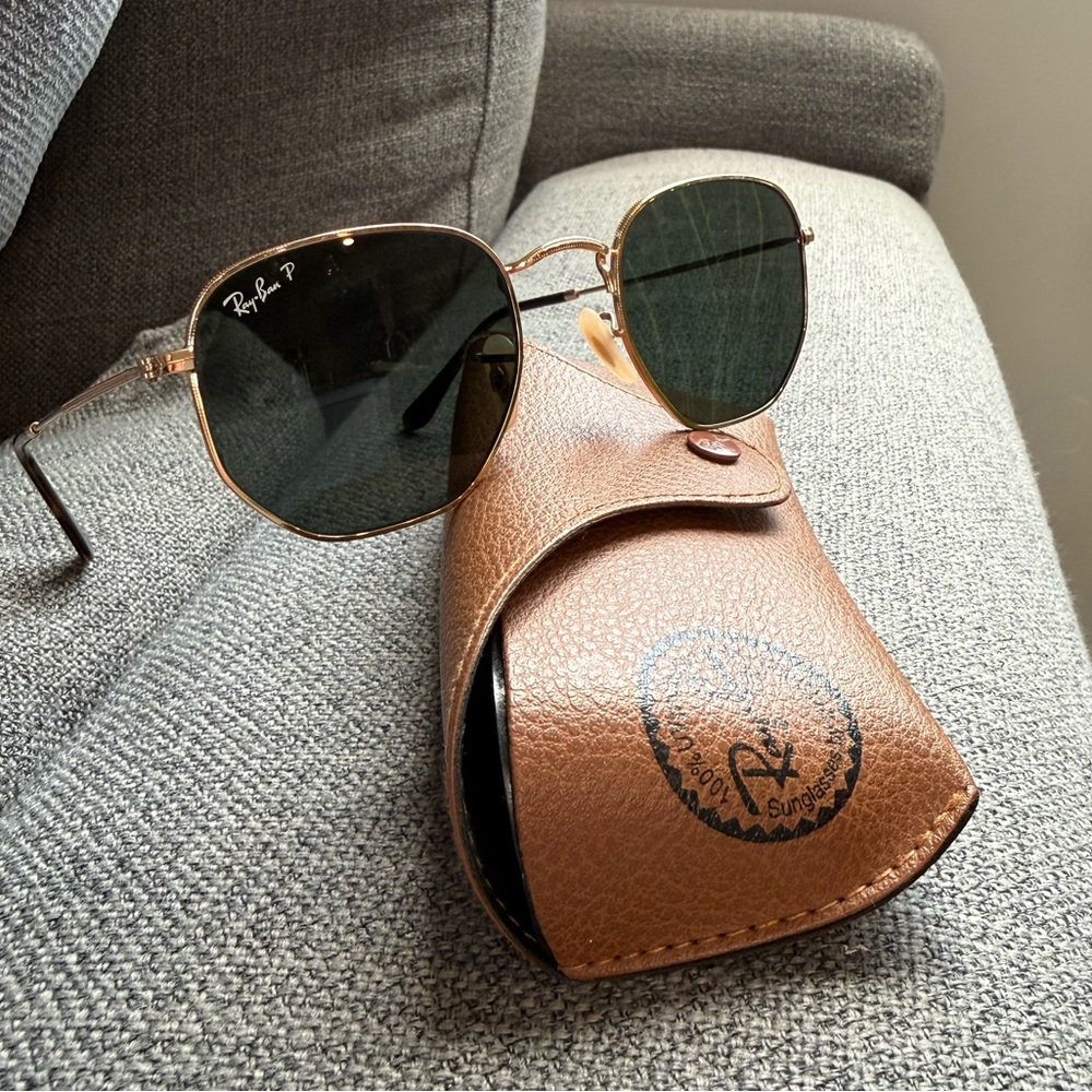 Ray-Ban Gold Frame Sunglasses with Green Lenses